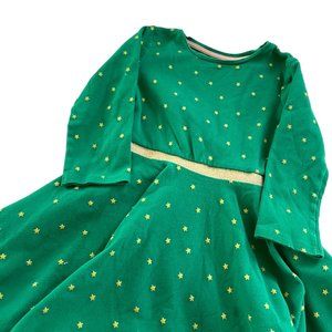 Mini Boden Foil Star Party Dress 8-9 Y Green Gold Long Sleeve A Line Cotton